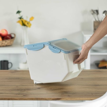 Basicwise White Plastic Storage Food Holder Containers with a Measuring Cup and Wheels, Medium, PK 2 QI004138M.2